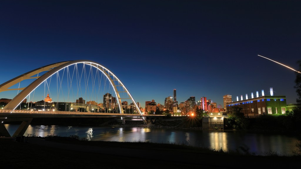 Edmonton at night with the Walterdale Bridge