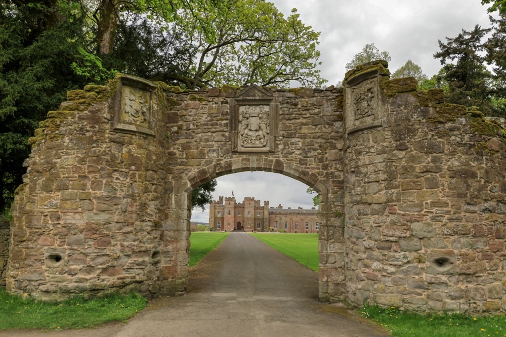 View of Scone Palace through gate
