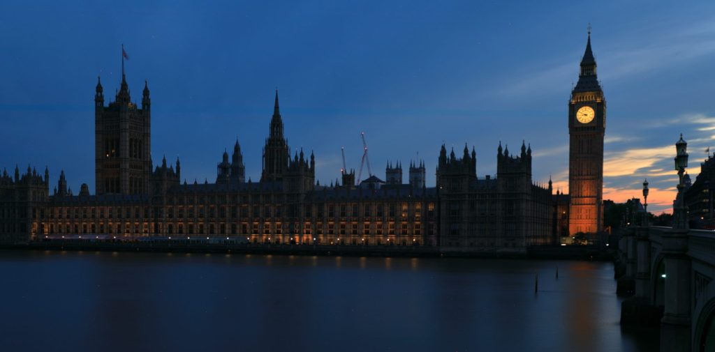 Westminster Abbey from across the river at night